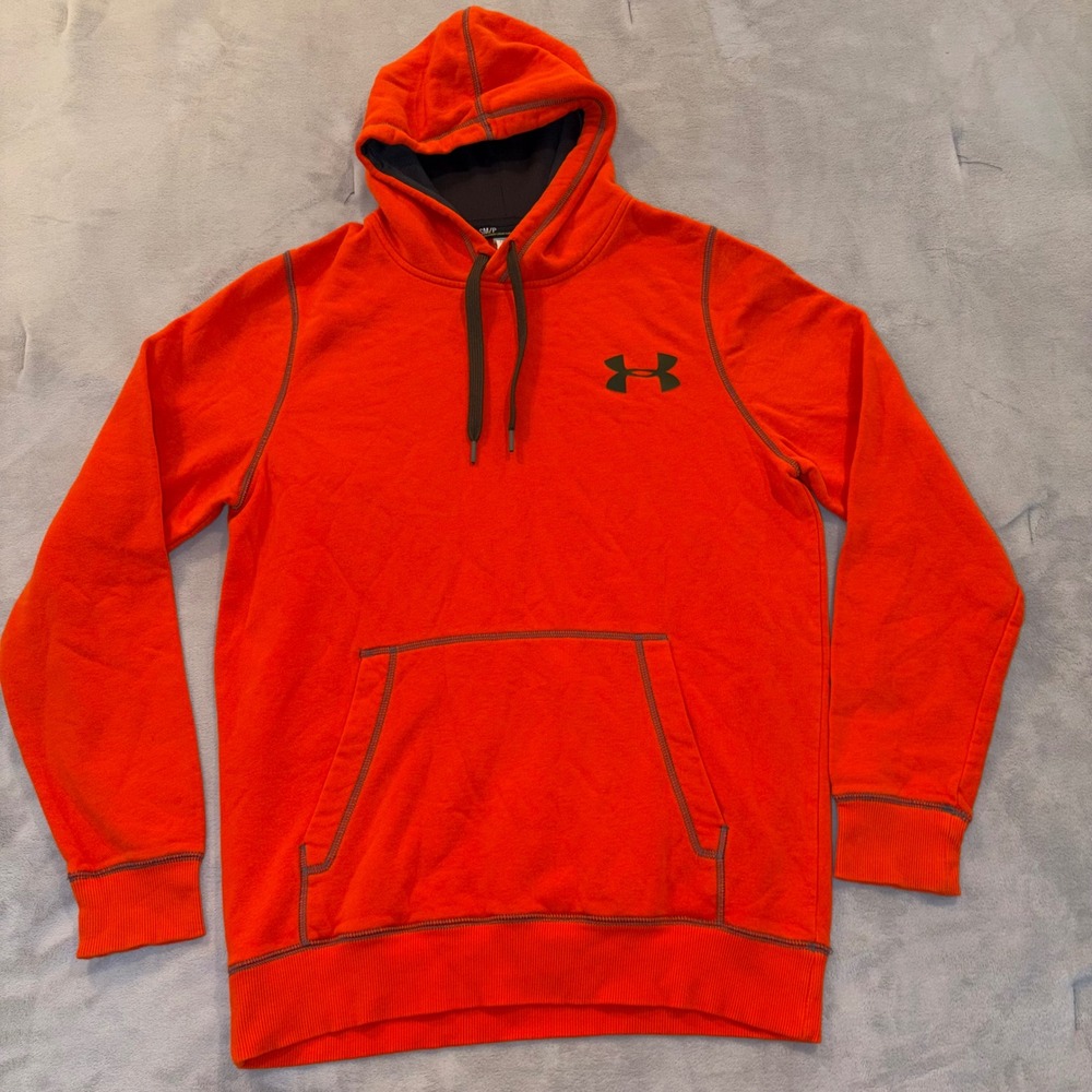 Under Armour ColdGear Hoodie Mens Small Blaze Orange Hunting Pullover Sweatshirt